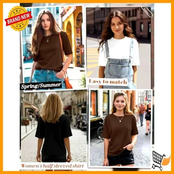 3 Pack Half Sleeve Crew Neck T-Shirts Loose Fit Casual Tees Summer Tops